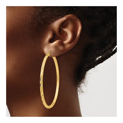 14K Yellow Gold 60mm Diamond-Cut Tube Hoop Earrings – view 4