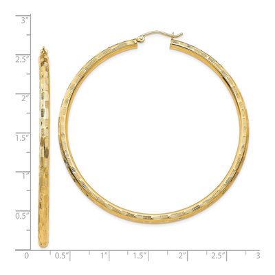 14K Yellow Gold 60mm Diamond-Cut Tube Hoop Earrings – view 5