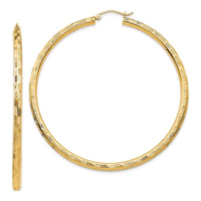 14K Yellow Gold 60mm Diamond-Cut Tube Hoop Earrings
