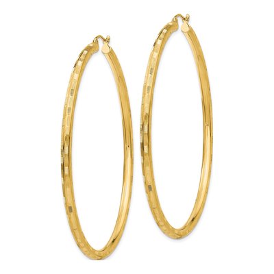 14K Yellow Gold 65mm Diamond-Cut Tube Hoop Earrings – view 3
