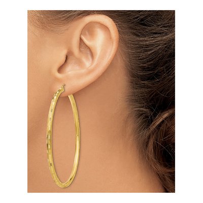 14K Yellow Gold 65mm Diamond-Cut Tube Hoop Earrings – view 4