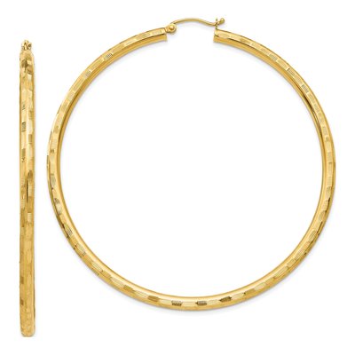 14K Yellow Gold 65mm Diamond-Cut Tube Hoop Earrings
