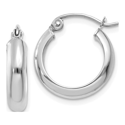 14K White Gold 19mm Round Tube Hoop Earrings