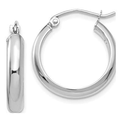 14K White Gold 20mm Round Tube Hoop Earrings
