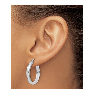 14K White Gold 26mm Round Tube Hoop Earrings – view 4