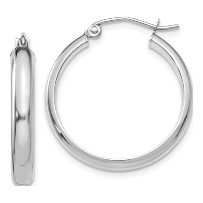 14K White Gold 26mm Round Tube Hoop Earrings