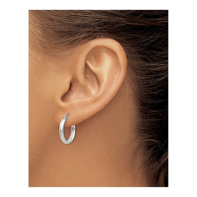 14K White Gold 21mm Round Tube Hoop Earrings – view 4