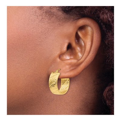 14K Yellow Gold Diamond-Cut Hoop Earrings – view 4