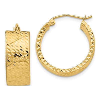 14K Yellow Gold Diamond-Cut Hoop Earrings