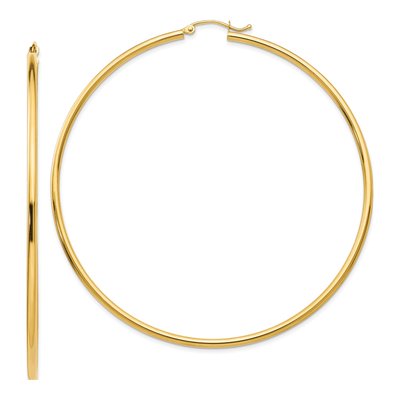 14K Yellow Gold 70mm Tube Hoop Earrings