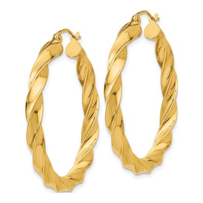 14K Yellow Gold 35mm Light Twisted Hoop Earrings – view 3