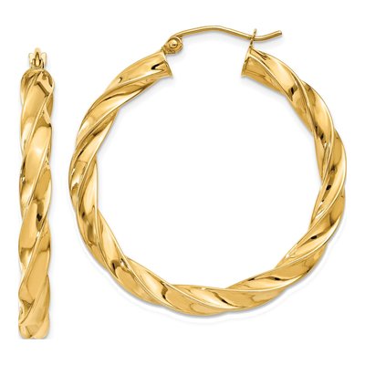 14K Yellow Gold 35mm Light Twisted Hoop Earrings