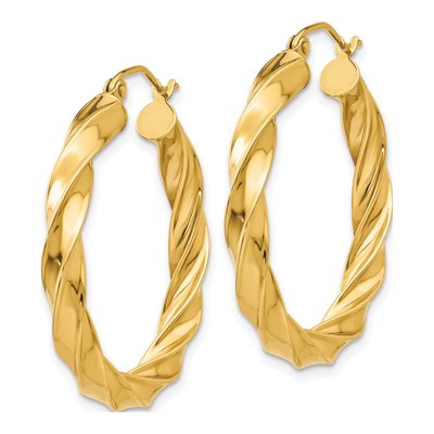 14K Yellow Gold 30mm Twisted Hoop Earrings – view 3