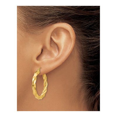 14K Yellow Gold 30mm Twisted Hoop Earrings – view 4