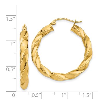 14K Yellow Gold 30mm Twisted Hoop Earrings – view 5