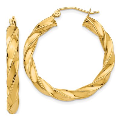 14K Yellow Gold 30mm Twisted Hoop Earrings
