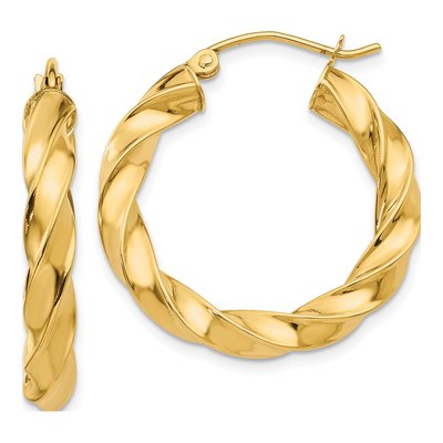 14K Yellow Gold 26mm Twisted Hoop Earrings