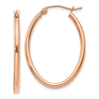 14K Rose Gold Oval Tube Hoop Earrings
