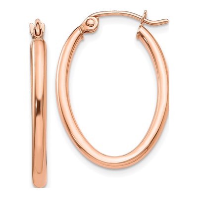 14K Rose Gold Oval Tube Hoop Earrings