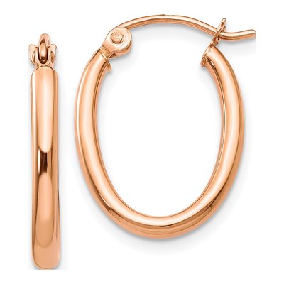 14K Rose Gold Oval Tube Hoop Earrings