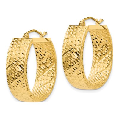 14K Yellow Gold Diamond-Cut Oval Hoop Earrings – view 3