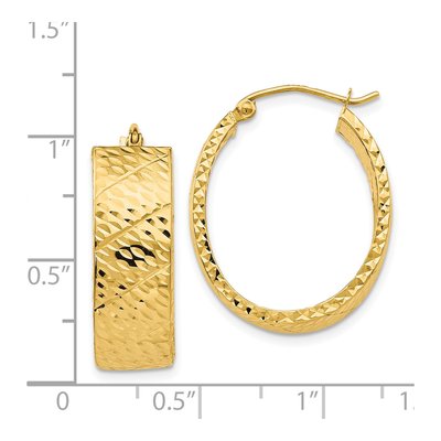 14K Yellow Gold Diamond-Cut Oval Hoop Earrings – view 5