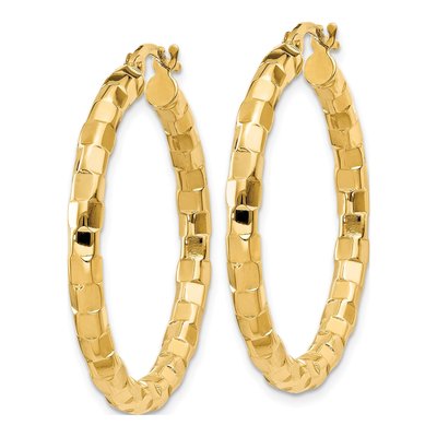 14K Yellow Gold 33mm Textured Hoop Earrings – view 3