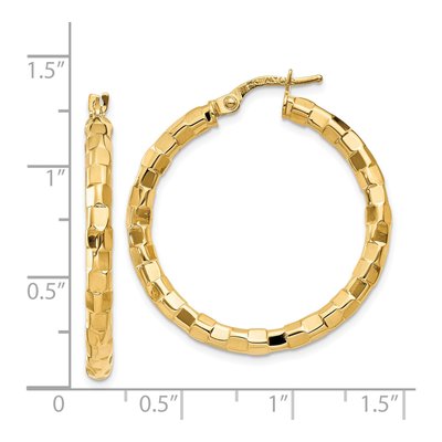 14K Yellow Gold 33mm Textured Hoop Earrings – view 5