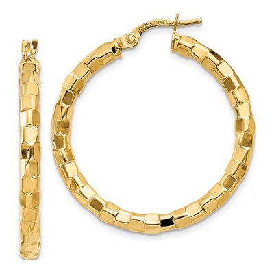 14K Yellow Gold 33mm Textured Hoop Earrings