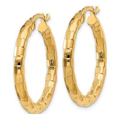14K Yellow Gold 27mm Textured Hoop Earrings – view 3