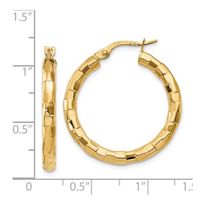 14K Yellow Gold 27mm Textured Hoop Earrings – view 5