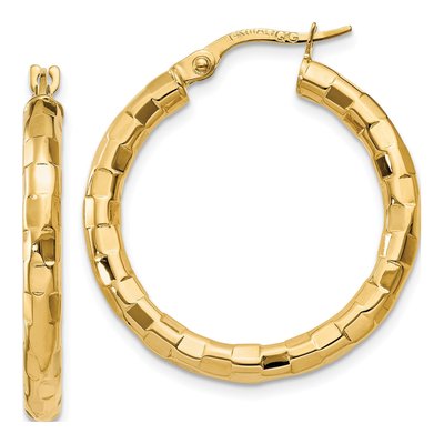 14K Yellow Gold 27mm Textured Hoop Earrings