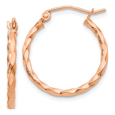 14K Rose Gold 15mm Twisted Hoop Earrings