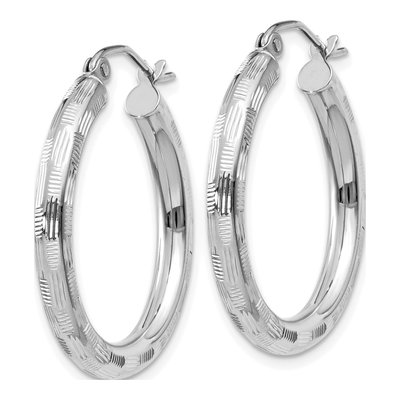 14K White Gold 20mm Diamond-Cut Tube Hoop Earrings – view 2
