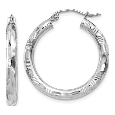 14K White Gold 20mm Diamond-Cut Tube Hoop Earrings