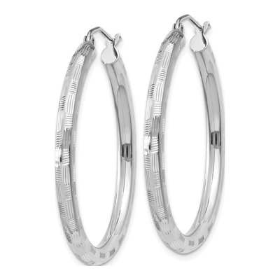 14K White Gold 35mm Diamond-Cut Tube Hoop Earrings – view 3