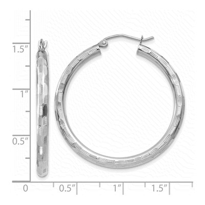14K White Gold 35mm Diamond-Cut Tube Hoop Earrings – view 5