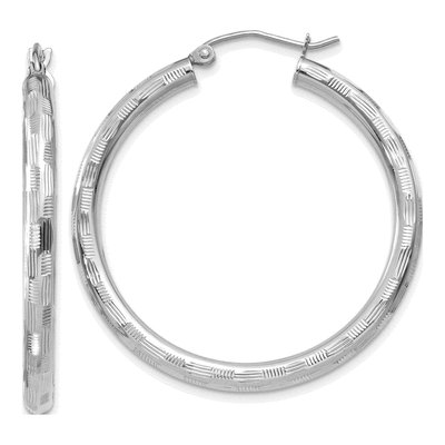 14K White Gold 35mm Diamond-Cut Tube Hoop Earrings