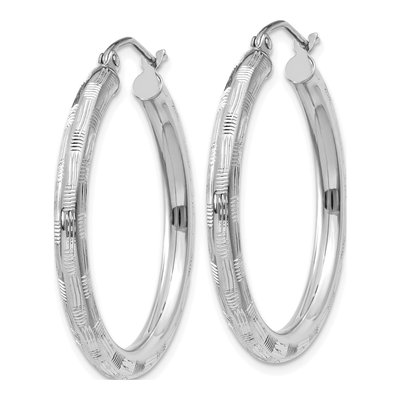 14K White Gold 30mm Diamond-Cut Tube Hoop Earrings – view 3