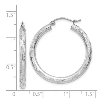 14K White Gold 30mm Diamond-Cut Tube Hoop Earrings – view 5