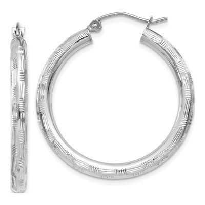 14K White Gold 30mm Diamond-Cut Tube Hoop Earrings
