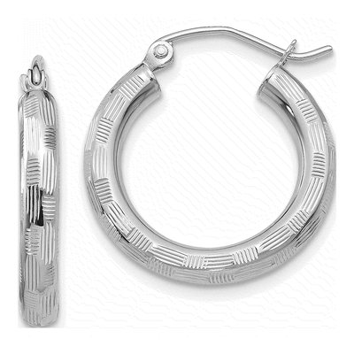 14K White Gold 25mm Diamond-Cut Tube Hoop Earrings