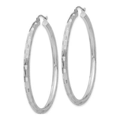 14K White Gold 50mm Diamond-Cut Tube Hoop Earrings – view 3
