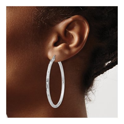 14K White Gold 50mm Diamond-Cut Tube Hoop Earrings – view 4