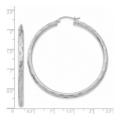 14K White Gold 50mm Diamond-Cut Tube Hoop Earrings – view 5