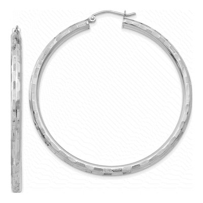 14K White Gold 50mm Diamond-Cut Tube Hoop Earrings