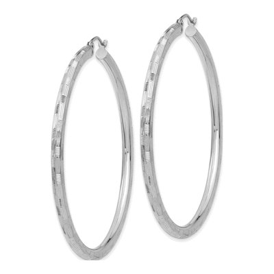 14K White Gold 45mm Diamond-Cut Tube Hoop Earrings – view 3