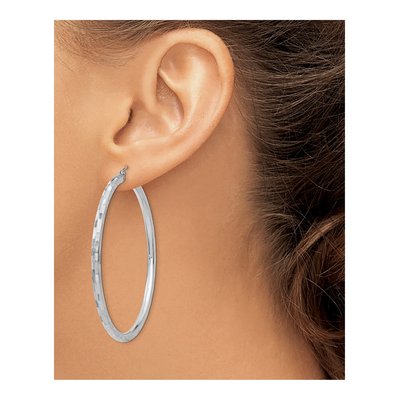 14K White Gold 45mm Diamond-Cut Tube Hoop Earrings – view 4