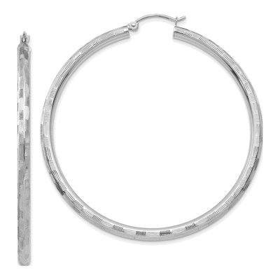 14K White Gold 45mm Diamond-Cut Tube Hoop Earrings
