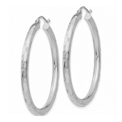 14K White Gold 40mm Diamond-Cut Tube Hoop Earrings – view 2